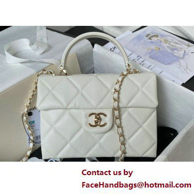 Chanel Grained Calfskin & Gold-Tone Metal Small Flap Bag with Top Handle AS4711 White 2025 - Click Image to Close